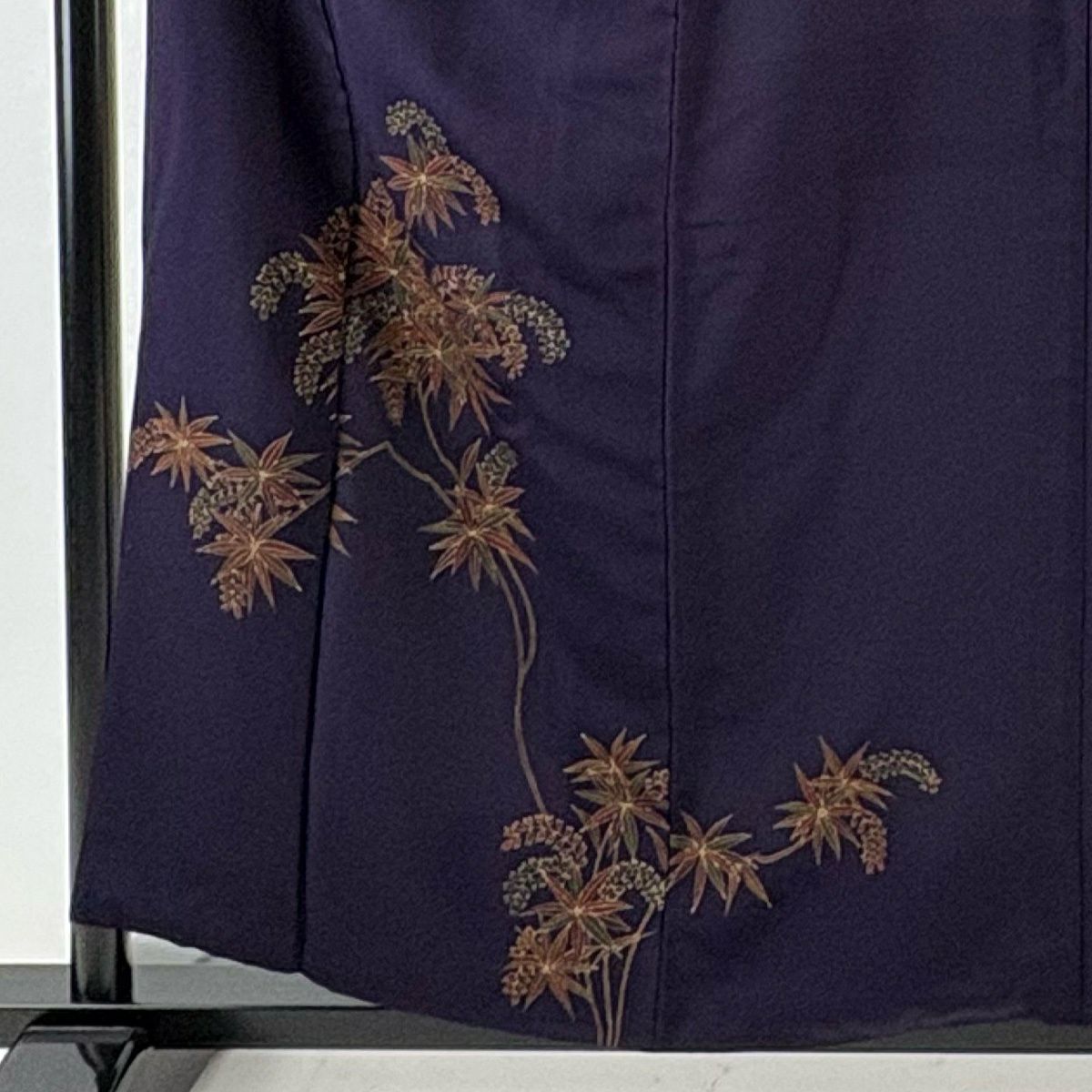 付下 身長157.5cm 袖長64.5cm M 雙層 草花紋紋 金彩裝飾 刺繡 深藍 純蠶絲 優品級