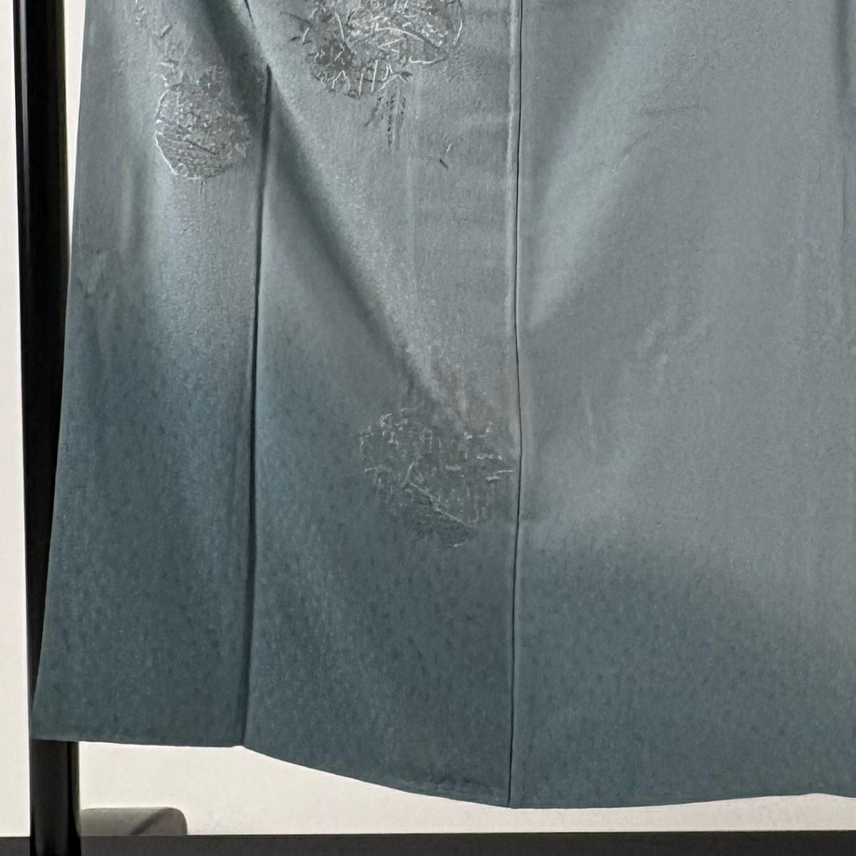付下 身長150.5cm 袖長62.5cm S 雙層 雪輪 草花紋紋 刺繡 青灰 純蠶絲 優品級