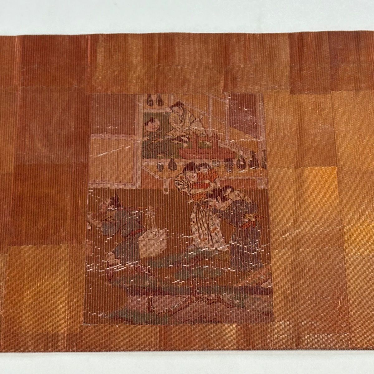 名古屋帶 優品級 人物 番傘 金金箔 朱 純蠶絲
