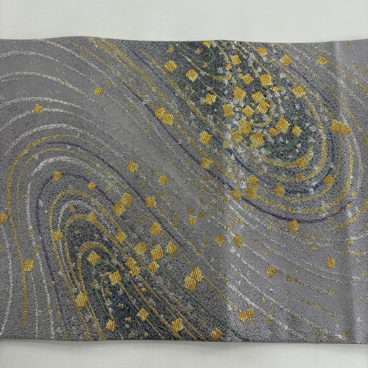 【美品】 袋帶 名品級 金金箔散布 流水 金絲 金金箔 淺紫 六通 純蠶絲
