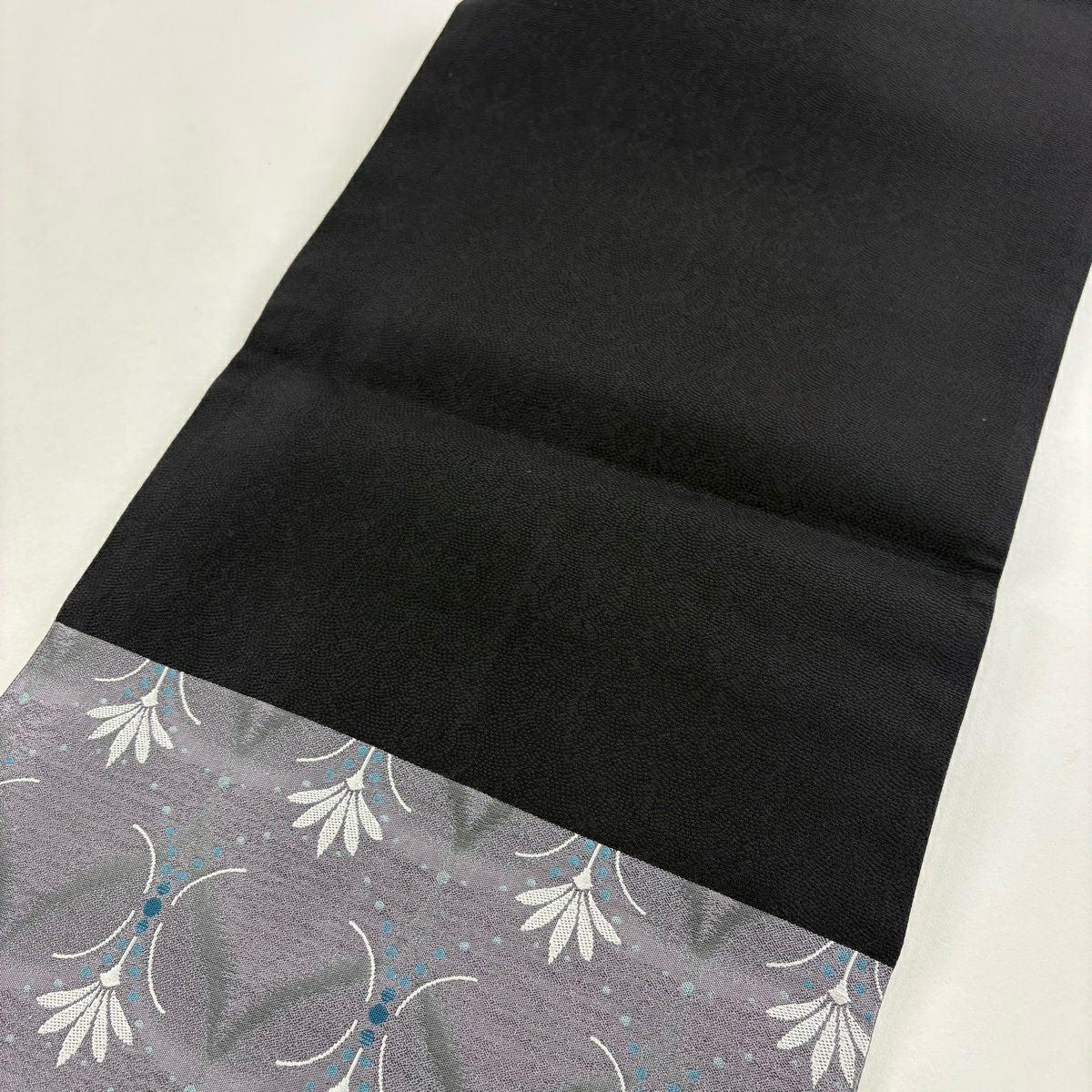 袋帶 名品級 花 幾何圖案 灰紫 六通 純蠶絲