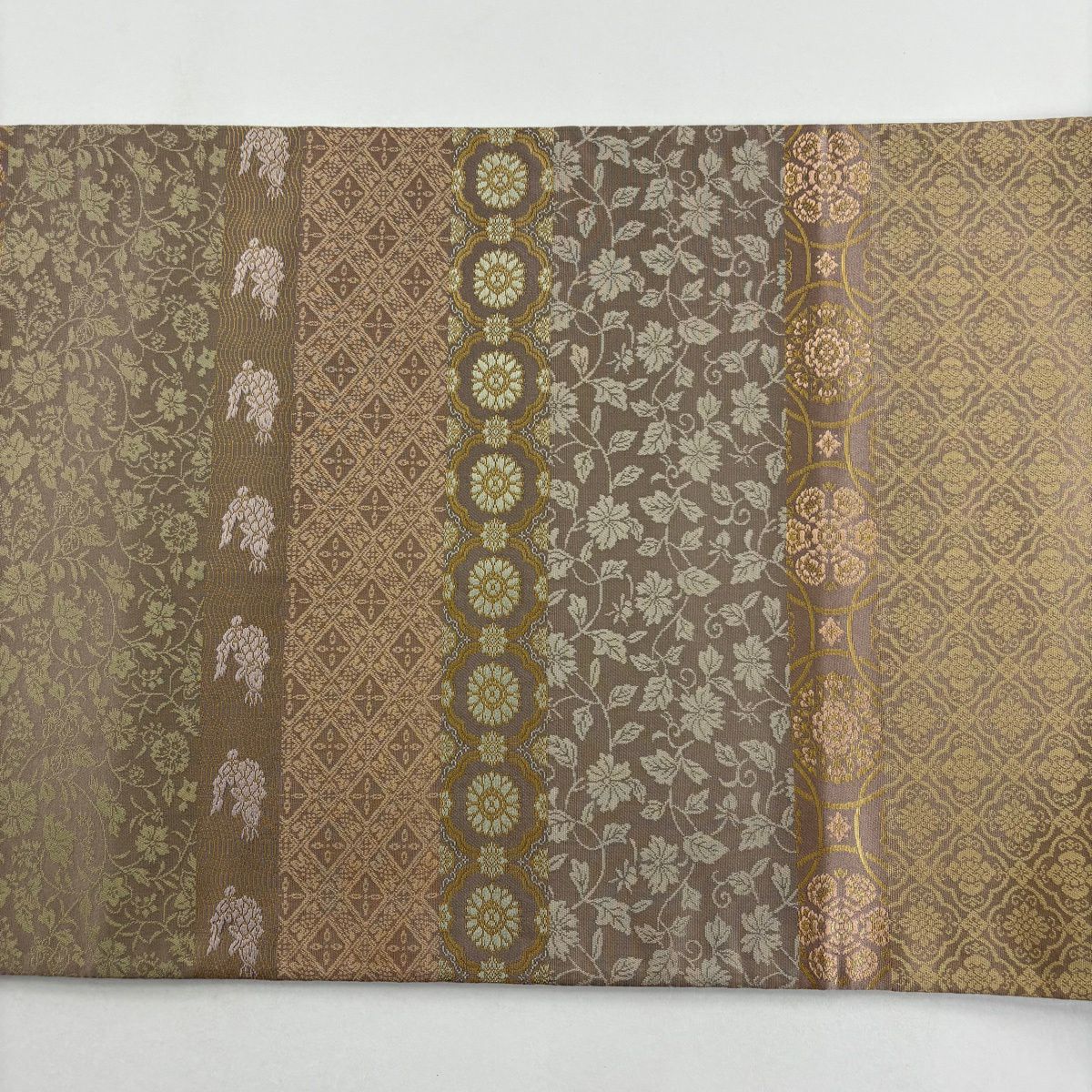 【美品】 袋帶 名品級 證書齊全 有栖川 荒磯 金金箔 唐織 灰茶 全通 純蠶絲