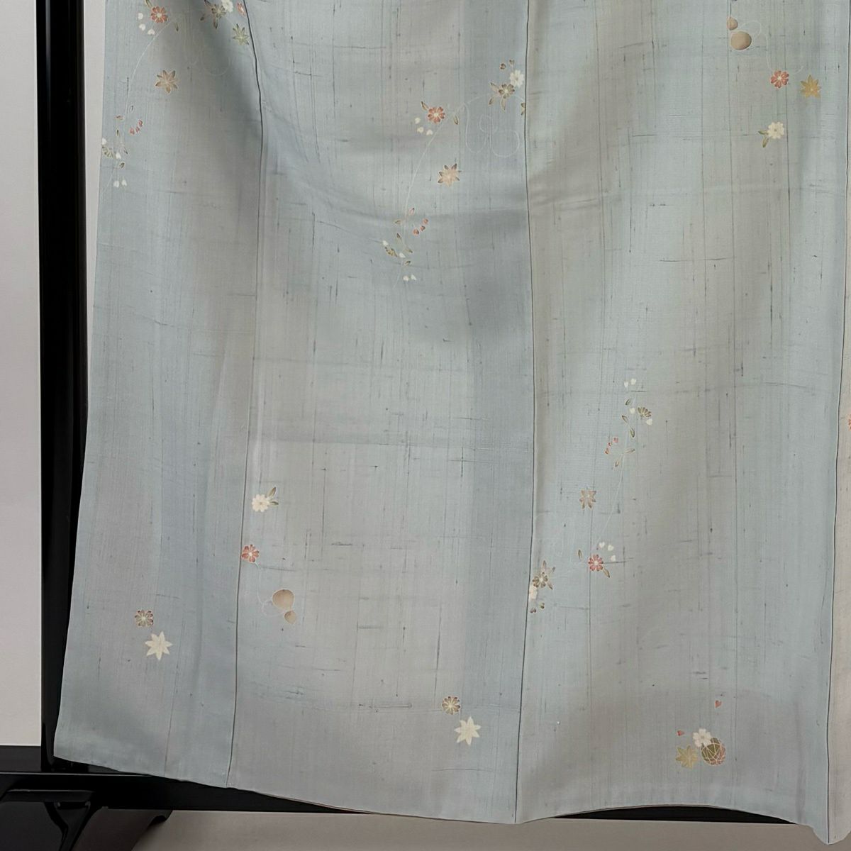 小紋 身長160.5cm 袖長66.5cm M 雙層 祥山 生紬織織 草花紋紋 瓢箪 綠灰 純蠶絲 逸品級