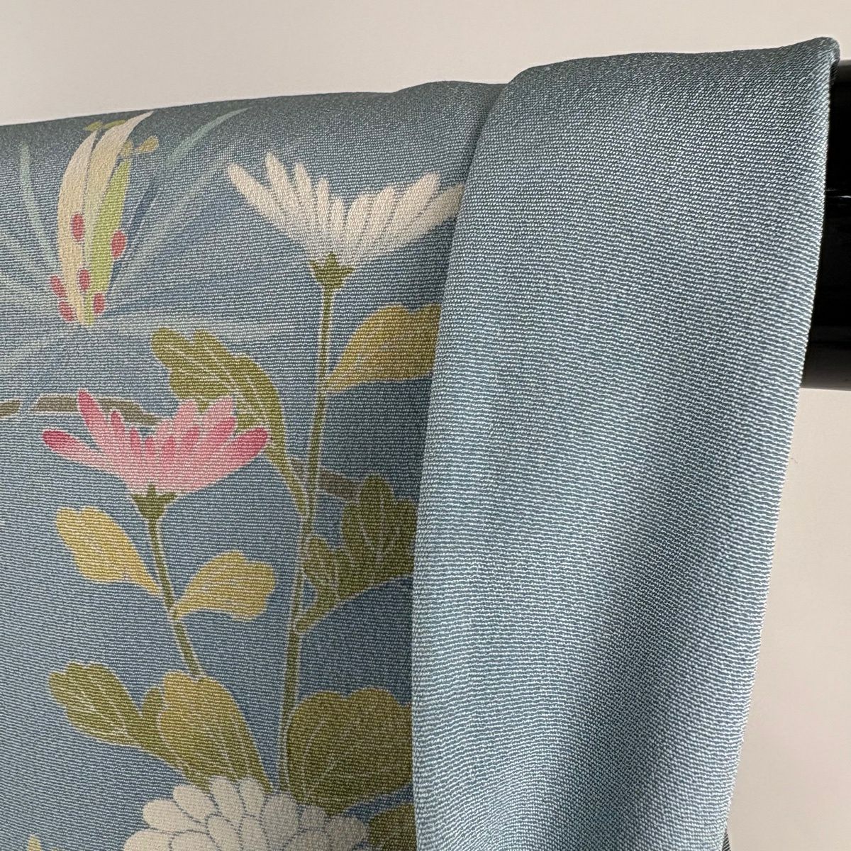 訪問服 身長163.5cm 袖長64cm M 雙層 落款 菊花 若松樹 漸層 水色 純蠶絲 逸品級