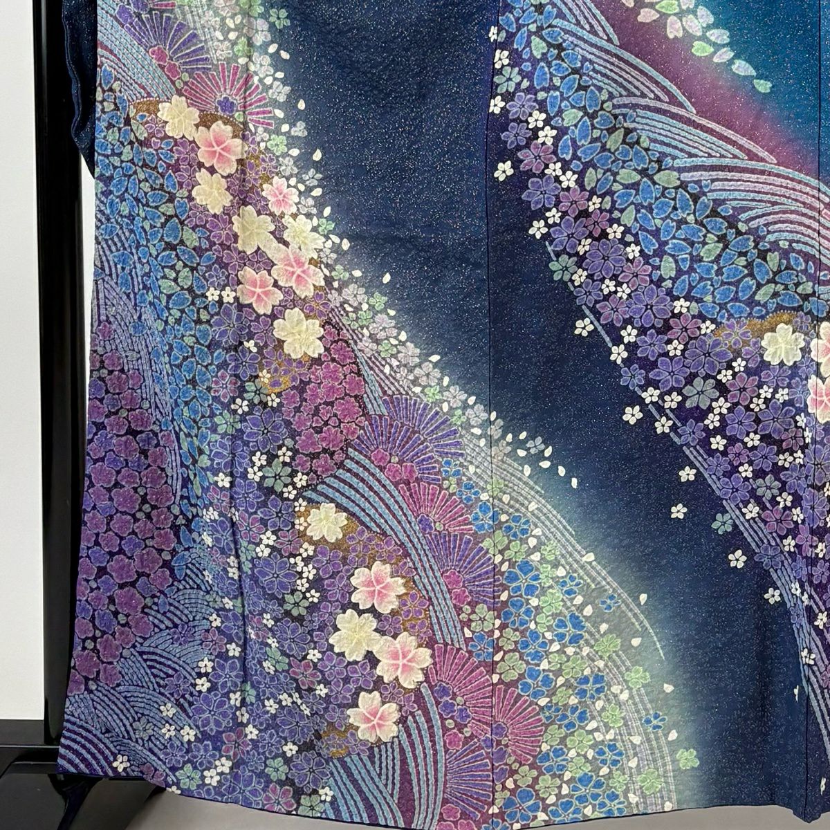 振袖禮服 身長163cm 袖長68.5cm L 雙層 樱花 樱花花瓣 金通 金染 藍紫 純蠶絲 精品