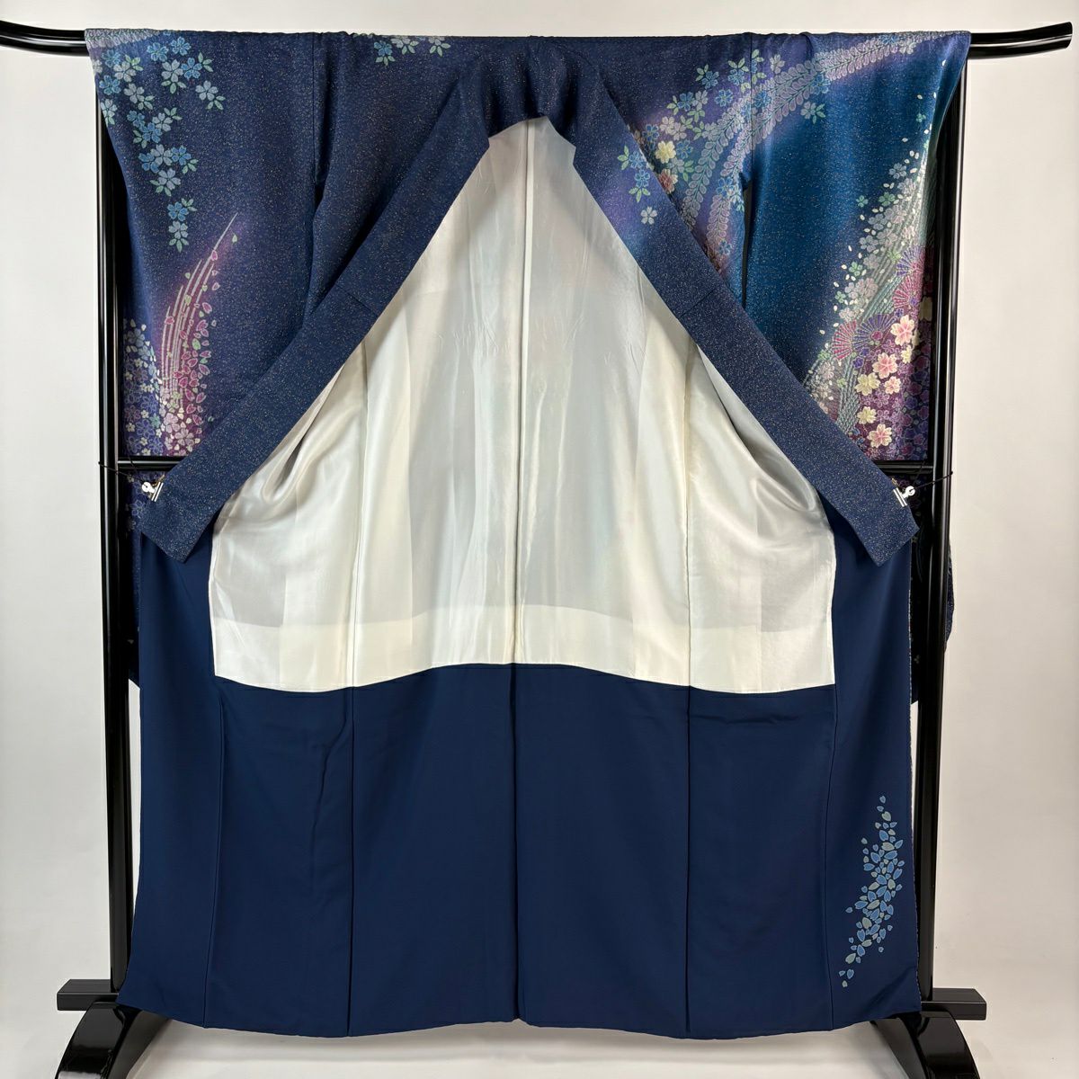 振袖禮服 身長163cm 袖長68.5cm L 雙層 樱花 樱花花瓣 金通 金染 藍紫 純蠶絲 精品