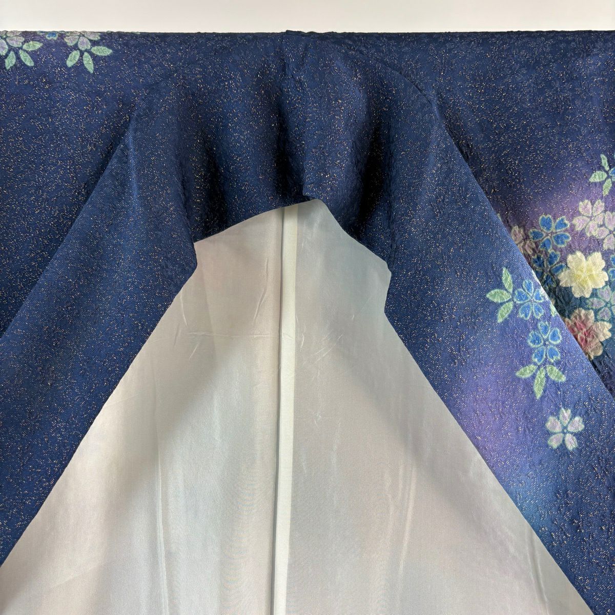 振袖禮服 身長163cm 袖長68.5cm L 雙層 樱花 樱花花瓣 金通 金染 藍紫 純蠶絲 精品