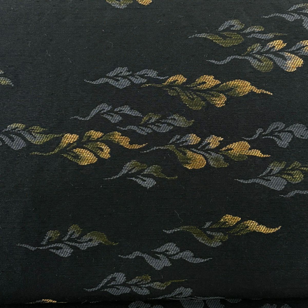 名古屋帶 逸品級 附有落款 かつやま 葉紋 金銀絲 黑 純蠶絲