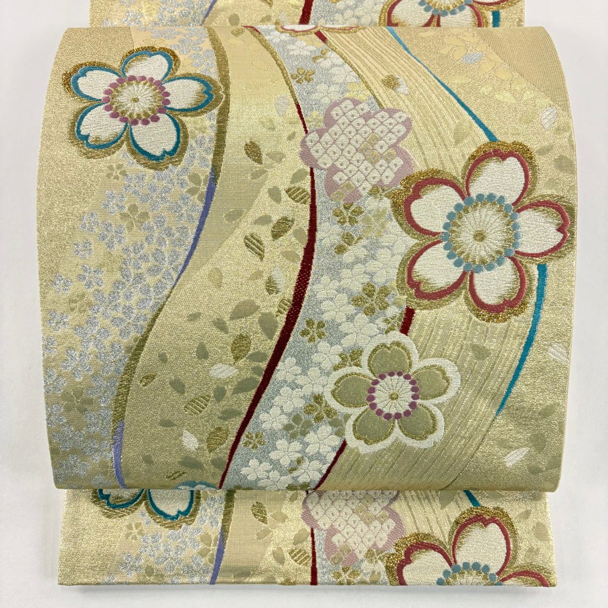 【美品】 袋帶 秀品級 櫻花花瓣 金金箔 金絲 金色 六通 純蠶絲