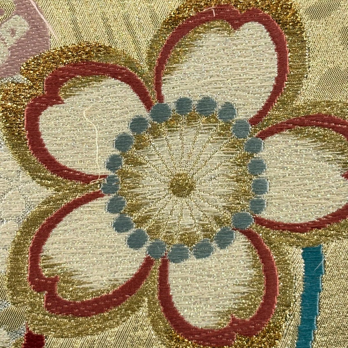 【美品】 袋帶 秀品級 櫻花花瓣 金金箔 金絲 金色 六通 純蠶絲