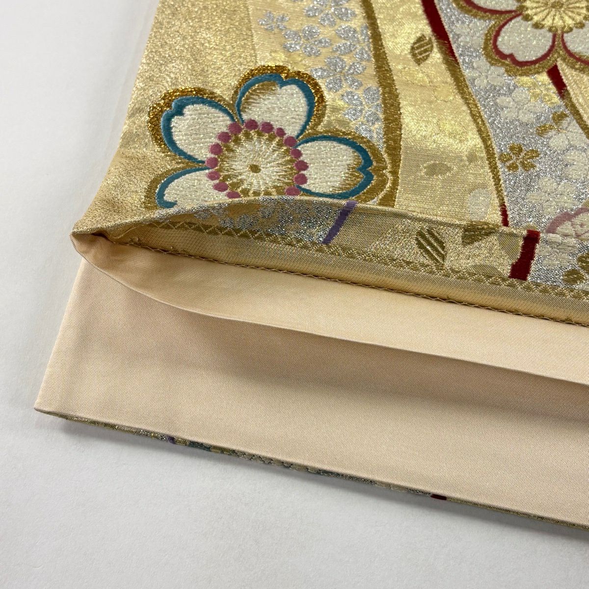 【美品】 袋帶 秀品級 櫻花花瓣 金金箔 金絲 金色 六通 純蠶絲