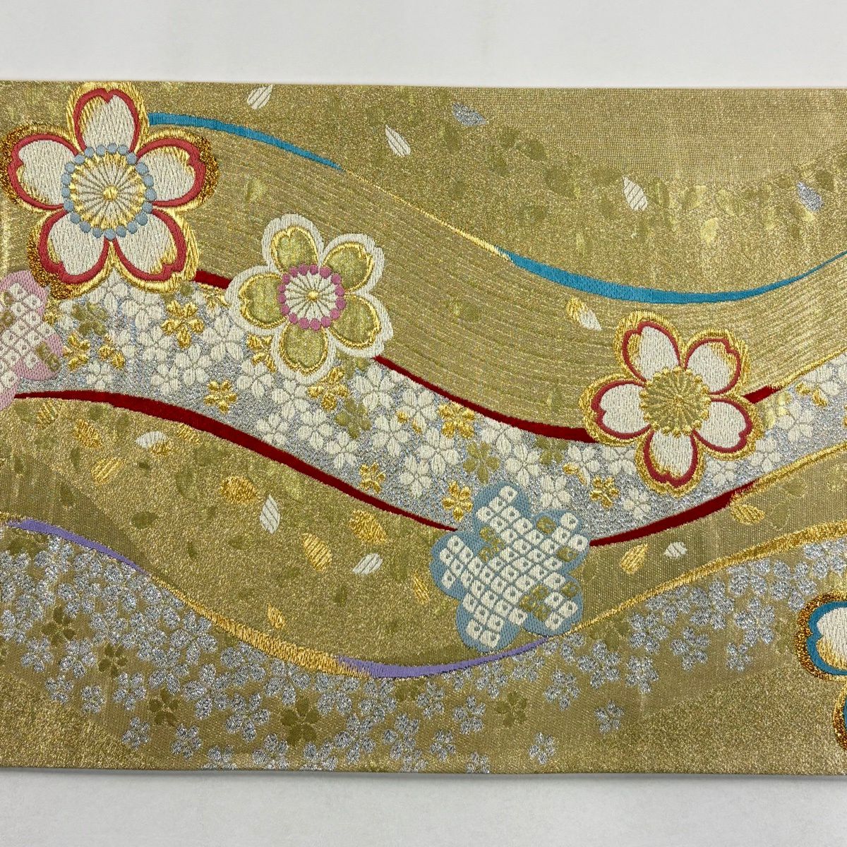 【美品】 袋帶 秀品級 櫻花花瓣 金金箔 金絲 金色 六通 純蠶絲