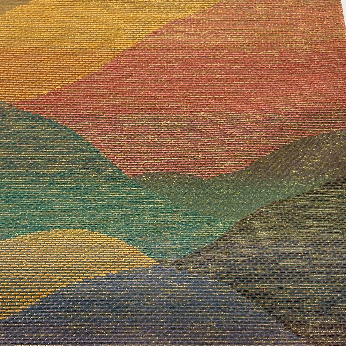 【美品】 袋帶 秀品級 都喜江門 落款 山並 金通 茜 深藍 六通 純蠶絲