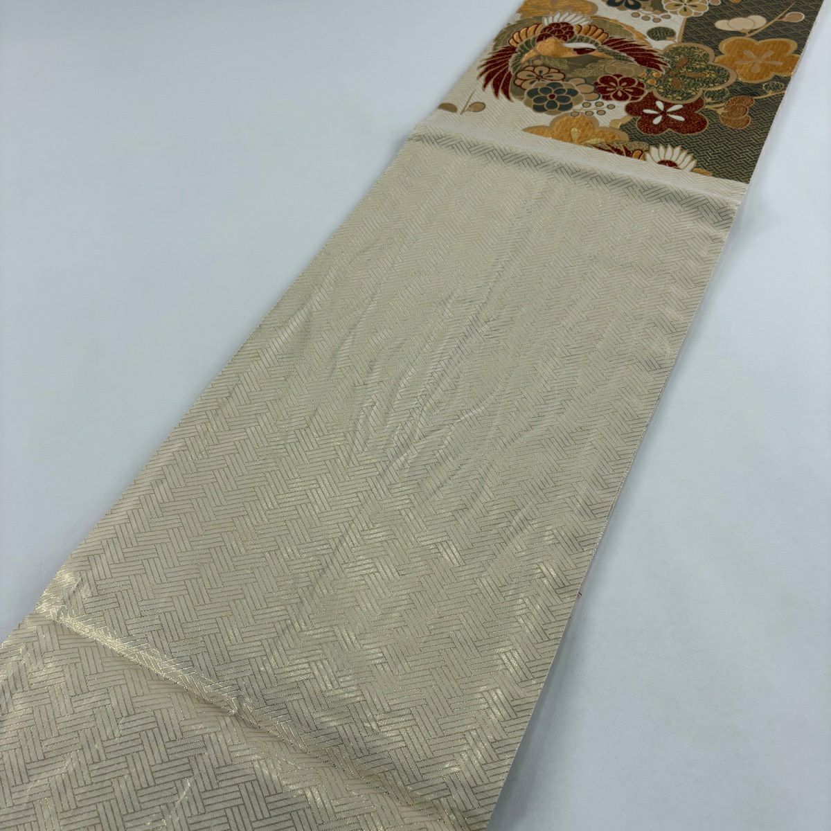 袋帶 秀品級 鳳凰 梅花 金金箔 金絲 奶油 六通 純蠶絲