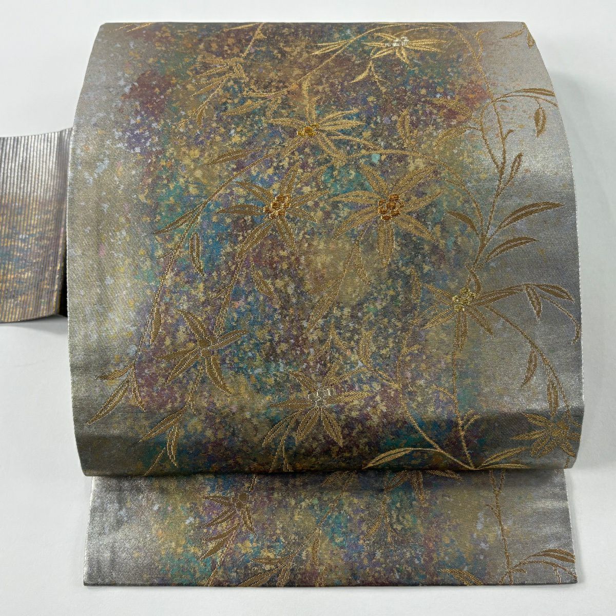 【美品】 名古屋帶 秀品級 豐金漆寶金箔 葉與實 金絲 金箔 銀 純蠶絲