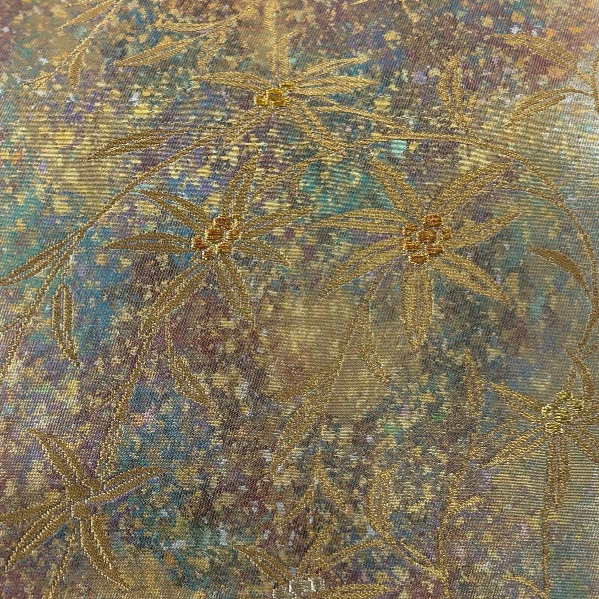 【美品】 名古屋帶 秀品級 豐金漆寶金箔 葉與實 金絲 金箔 銀 純蠶絲