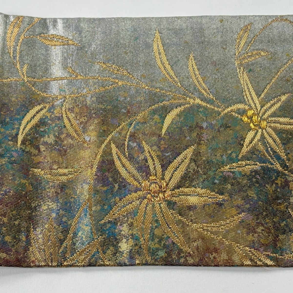 【美品】 名古屋帶 秀品級 豐金漆寶金箔 葉與實 金絲 金箔 銀 純蠶絲