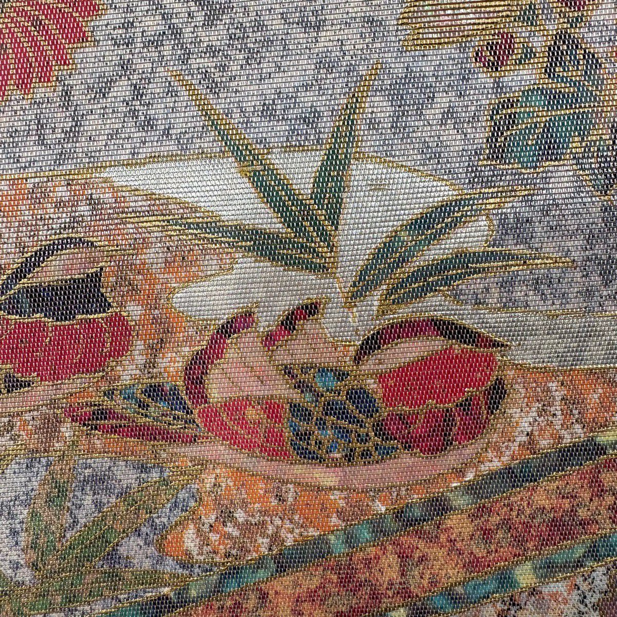 袋帶 秀品級 菊花 鴛鴦 螺鈿金金箔 金金箔 銀 純蠶絲