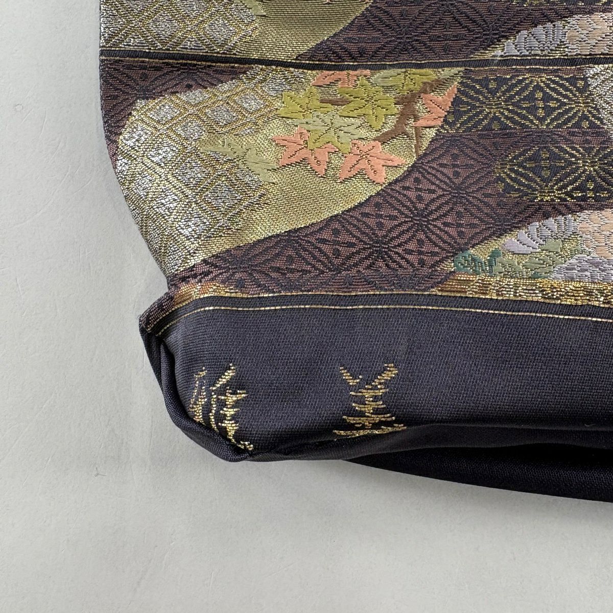 【美品】 袋帶 秀品級 鼓 花丸紋 金銀線 金金箔 紫 六通 純蠶絲