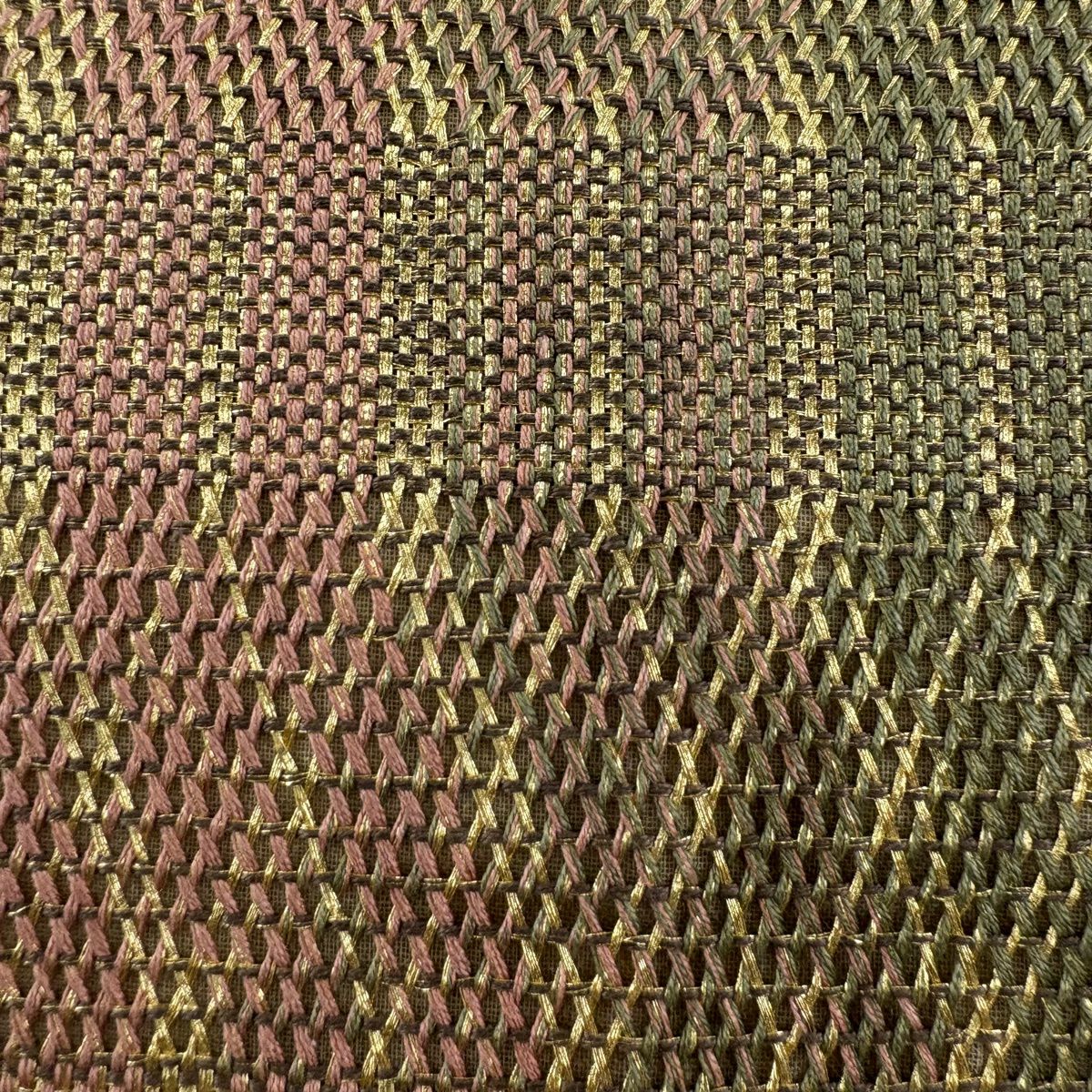 【美品】 袋帶 秀品級 縞 幾何圖案 金絲 金色 大鼓圖案 純蠶絲