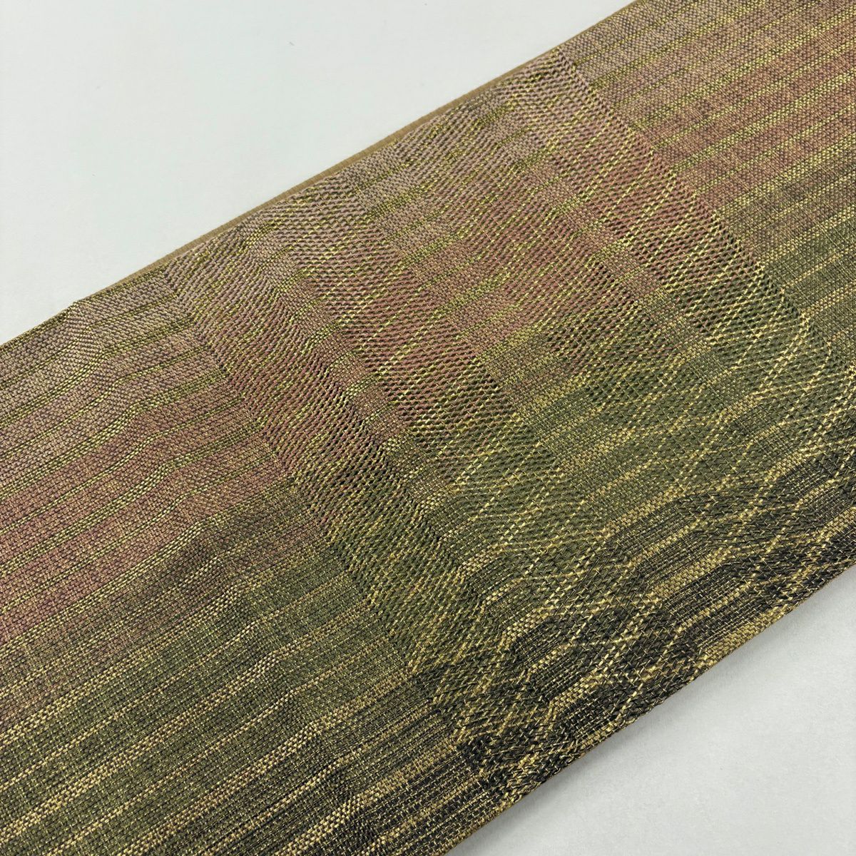 【美品】 袋帶 秀品級 縞 幾何圖案 金絲 金色 大鼓圖案 純蠶絲