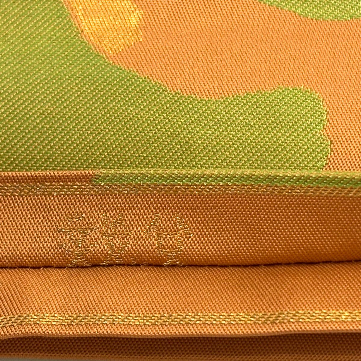 【美品】 袋帶 秀品級 織悅 落款あり 松樹 金金箔 橙色 全通 純蠶絲