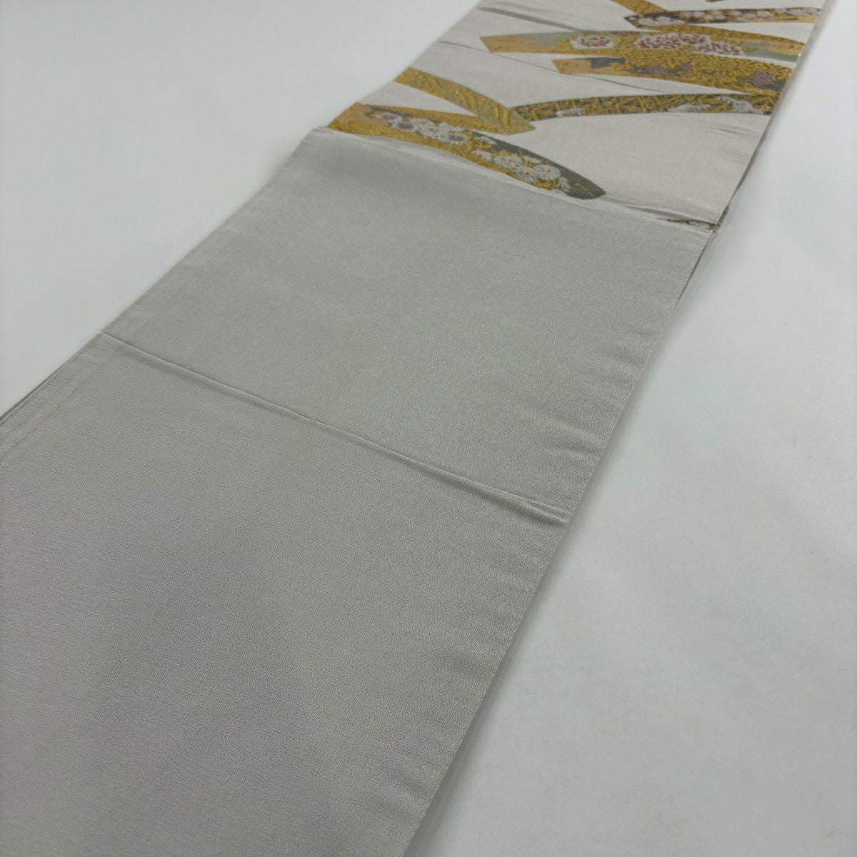 袋帶 秀品級 熨斗紋 草花紋 金絲 金金箔 淺小豆 六通 純蠶絲