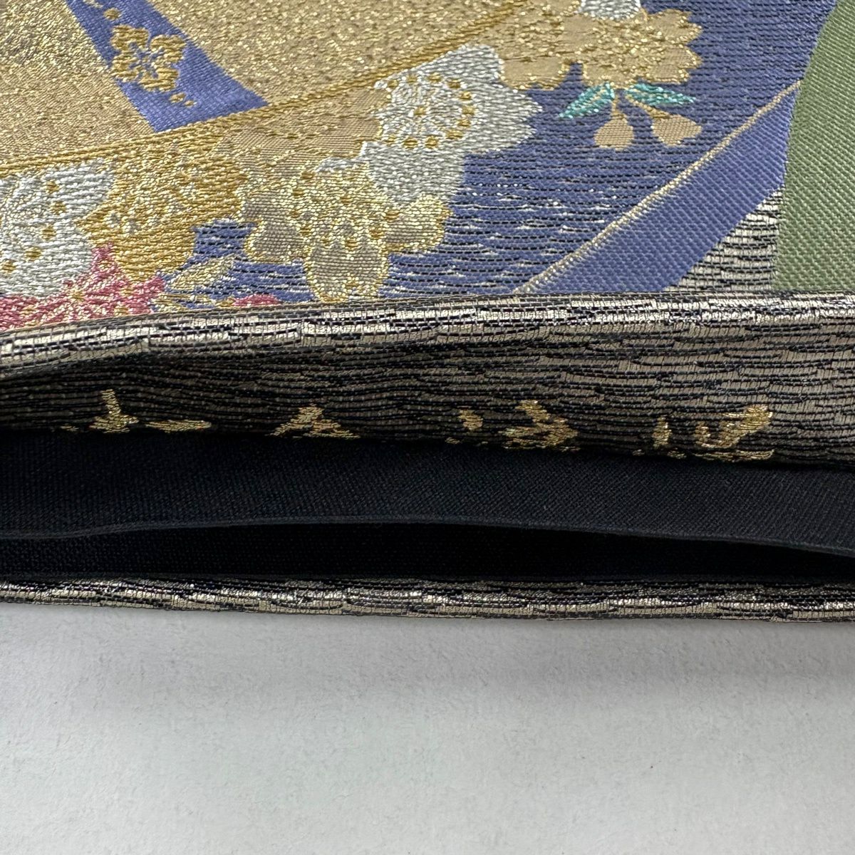 袋帶 秀品級 附落款 源氏車 松樹梅花 金銀絲 金金箔 金色 六通 純蠶絲