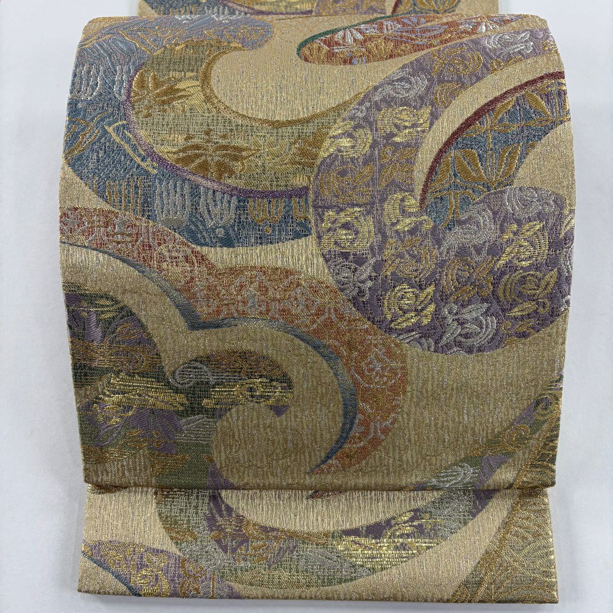 【美品】 袋帶 秀品級 唐草紋 草花紋 金銀彩 金金箔 金 六通 純蠶絲