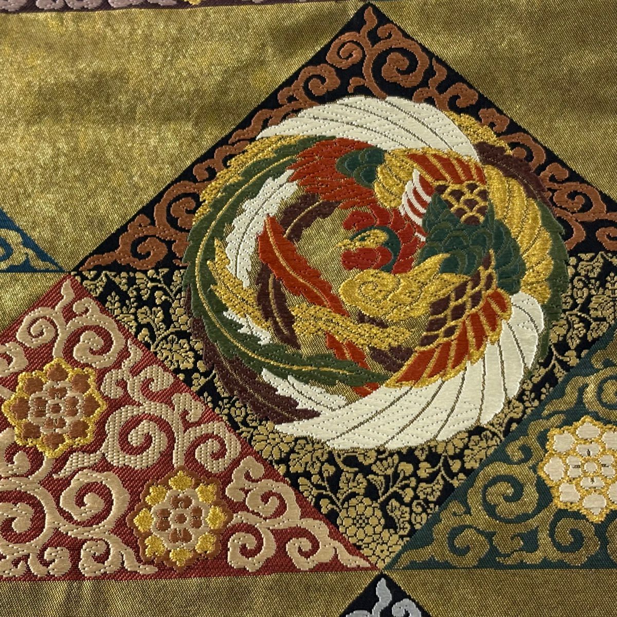 袋帶 逸品級 證書齊全 鳳凰 鱗片 金絲 金金箔 金色 六通 純蠶絲