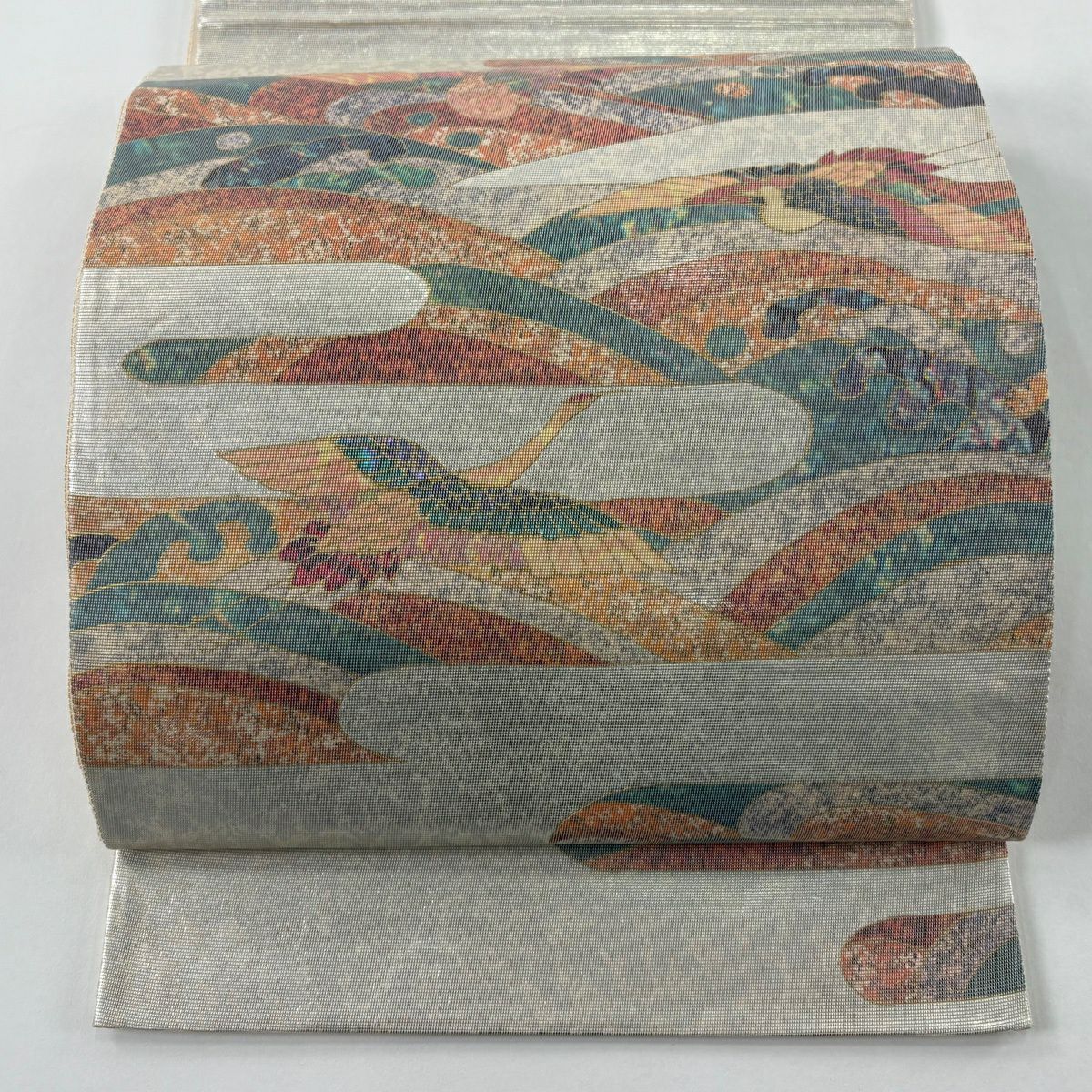 袋帶 秀品級 仙鶴 波頭 金金箔 銀 お太鼓圖案 純蠶絲
