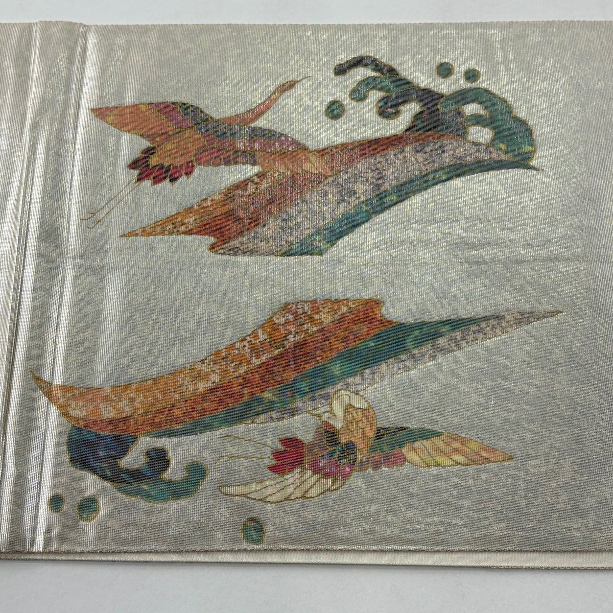 袋帶 秀品級 仙鶴 波頭 金金箔 銀 お太鼓圖案 純蠶絲