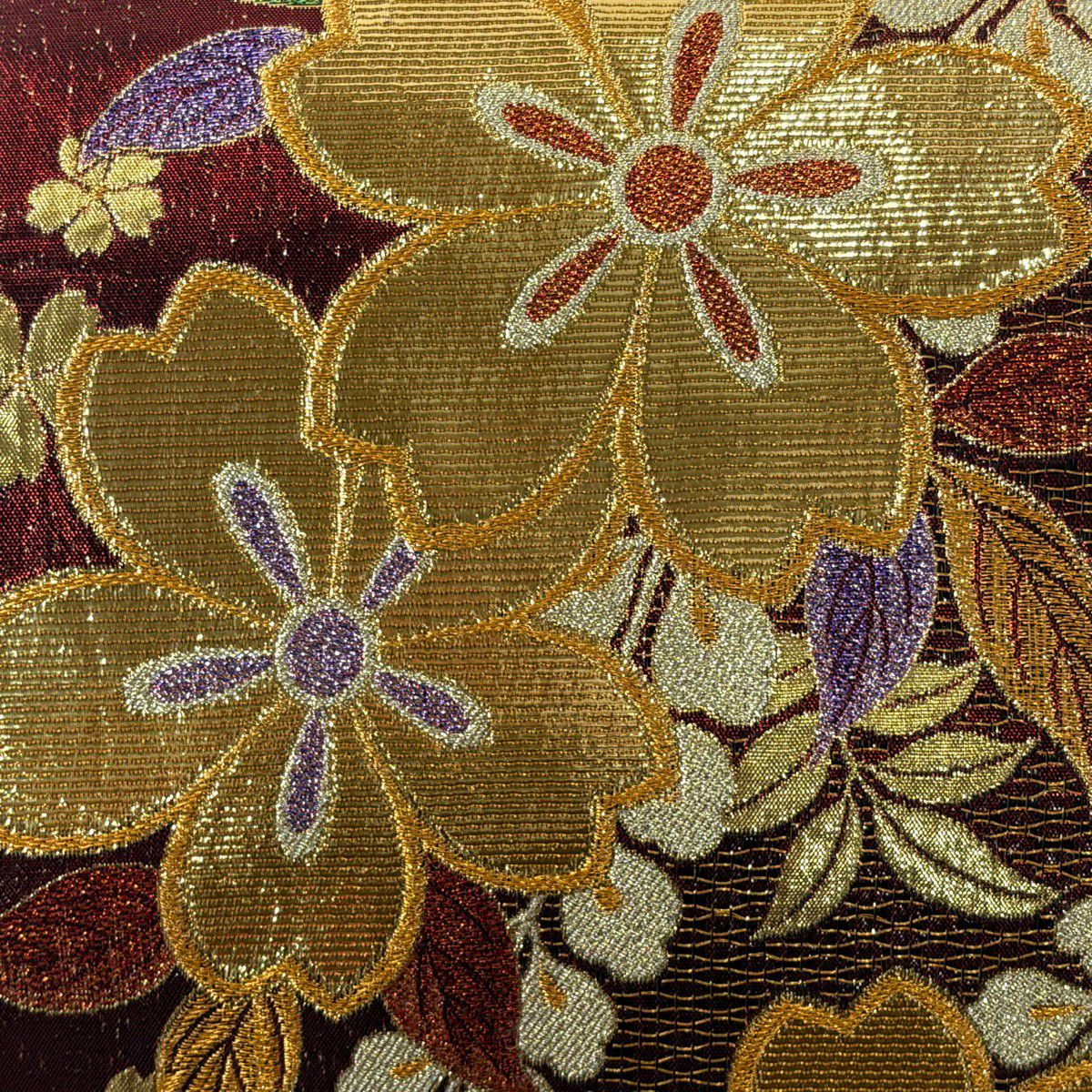 【美品】 袋帶 秀品級 櫻花 金金箔 紅 六通 純蠶絲