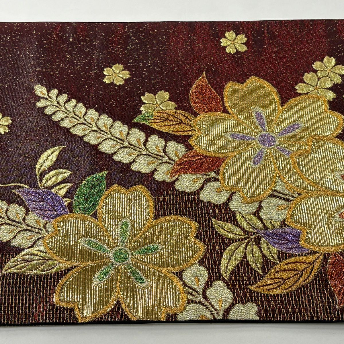【美品】 袋帶 秀品級 櫻花 金金箔 紅 六通 純蠶絲