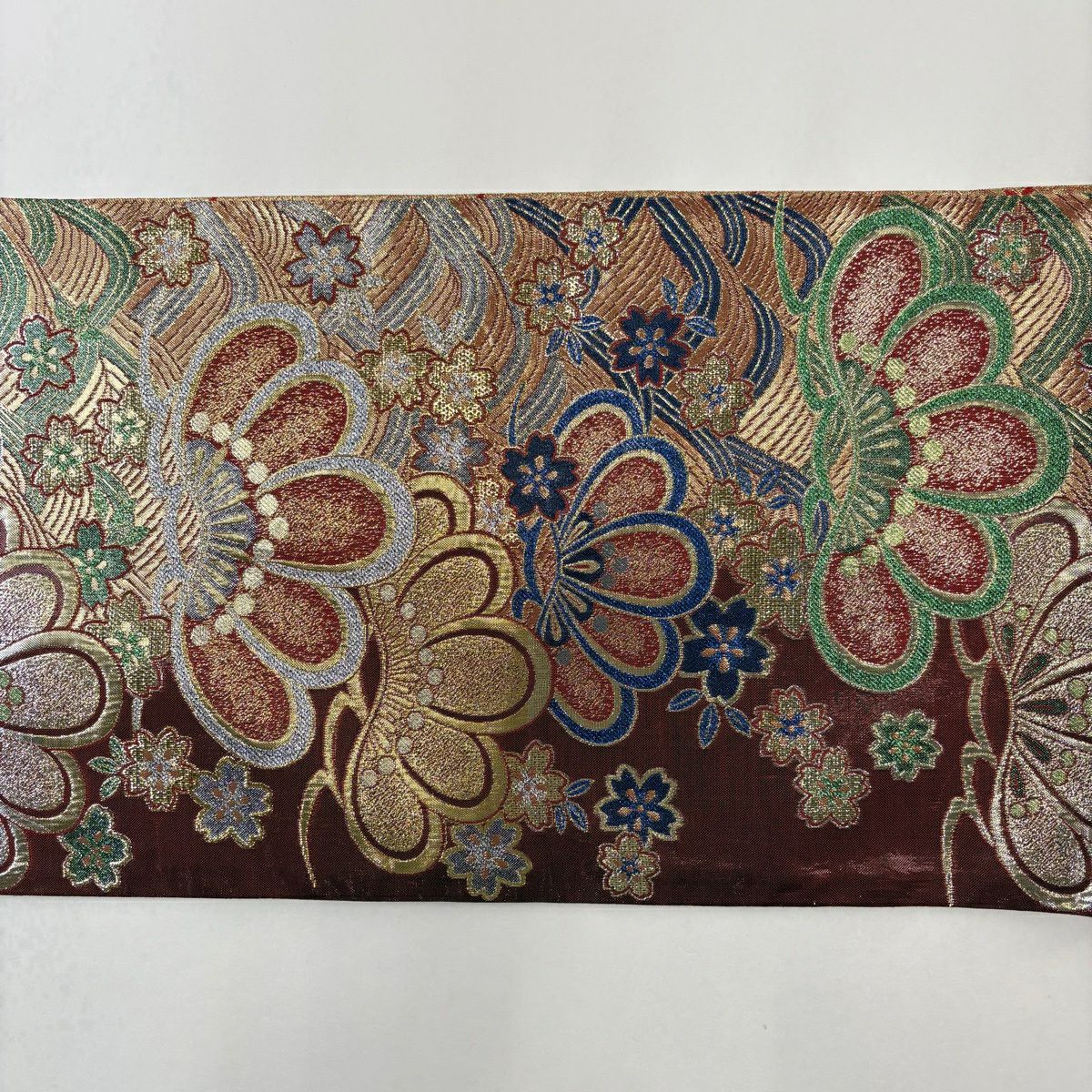 【美品】 袋帶 秀品級 笠松樹 櫻花 金金箔 紅黑 六通 純蠶絲