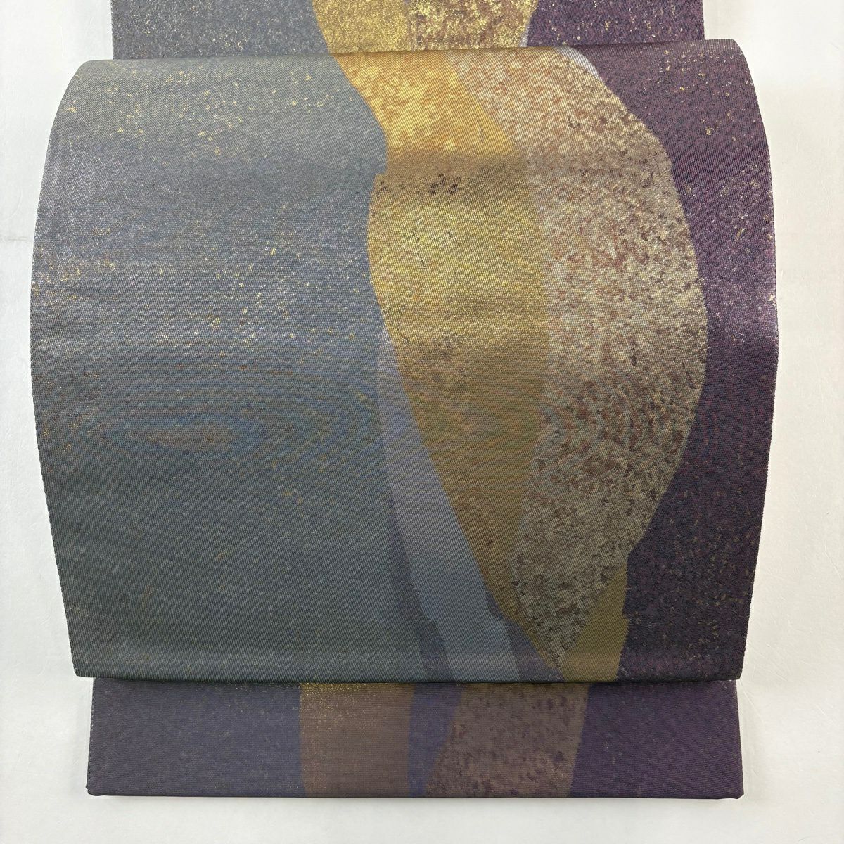 【美品】 袋帶 秀品級 幾何學圖案 金金箔 灰紫 六通 純蠶絲
