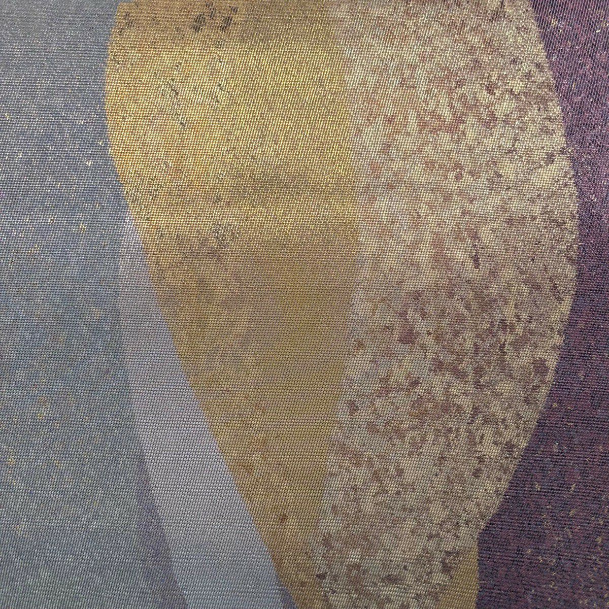 【美品】 袋帶 秀品級 幾何學圖案 金金箔 灰紫 六通 純蠶絲