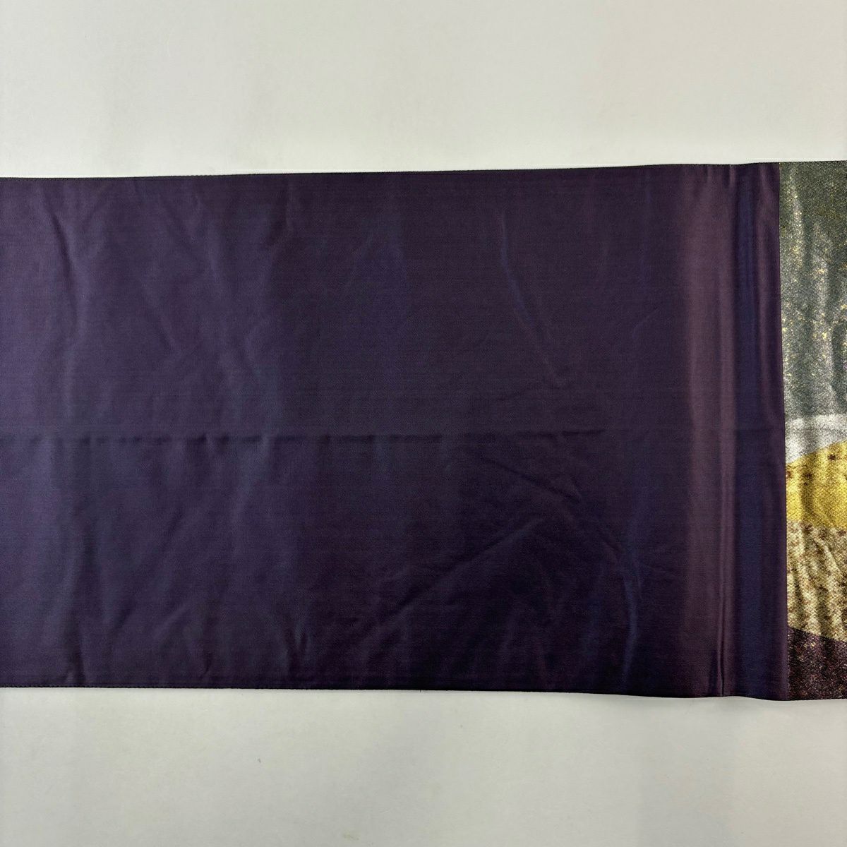 【美品】 袋帶 秀品級 幾何學圖案 金金箔 灰紫 六通 純蠶絲