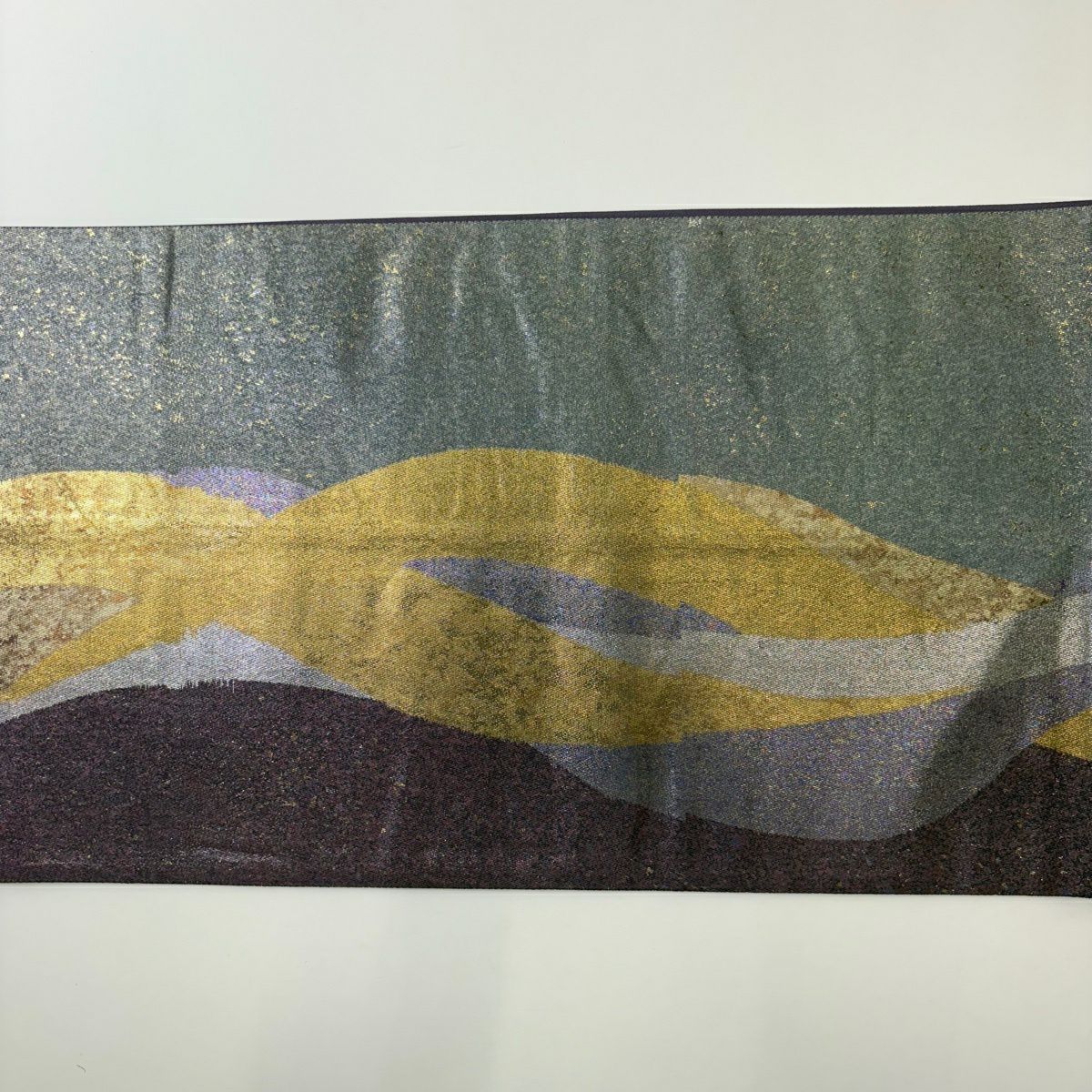 【美品】 袋帶 秀品級 幾何學圖案 金金箔 灰紫 六通 純蠶絲
