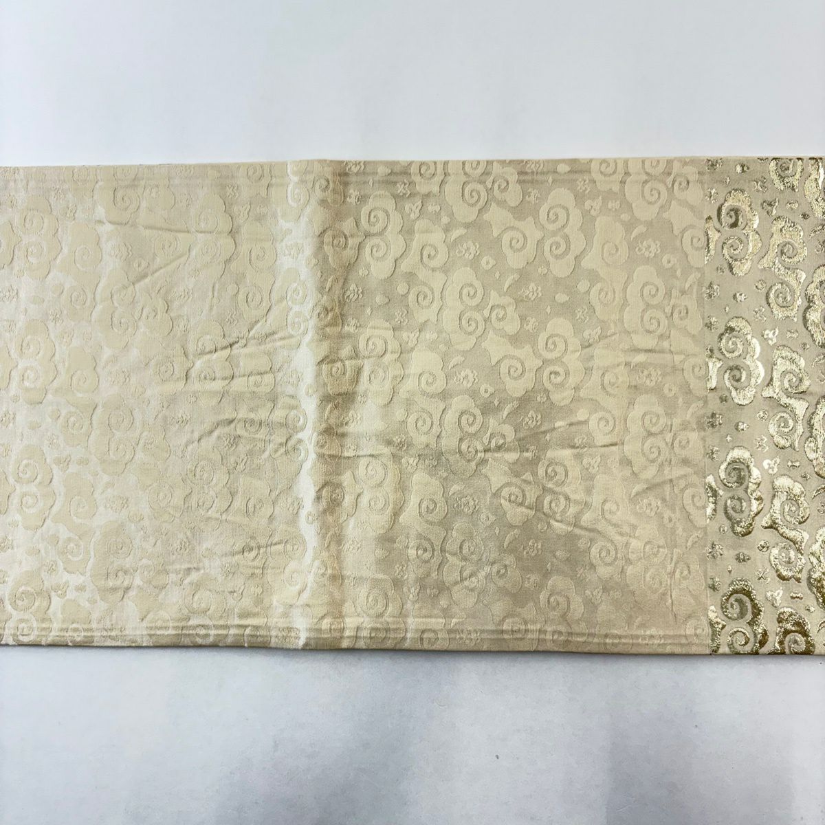 袋帶 秀品級 雲文 寶盡くし 金絲 金金箔 米色 純蠶絲