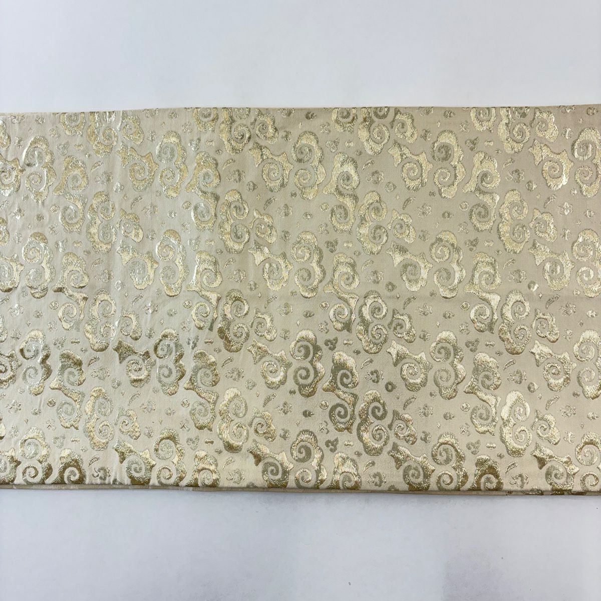 袋帶 秀品級 雲文 寶盡くし 金絲 金金箔 米色 純蠶絲