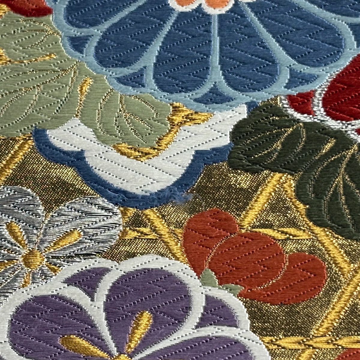 【美品】 袋帶 秀品級 菊花 梅花 金銀彩 金金箔 深綠 六通 純蠶絲