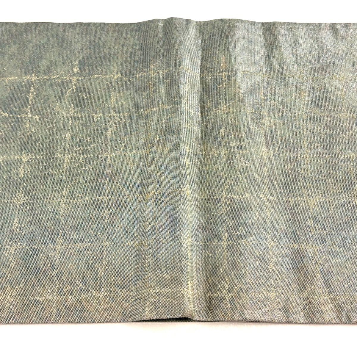 【美品】 袋帶 秀品級 華紋 扇子面 金銀彩 刺繡 灰綠 お太鼓柄 純蠶絲