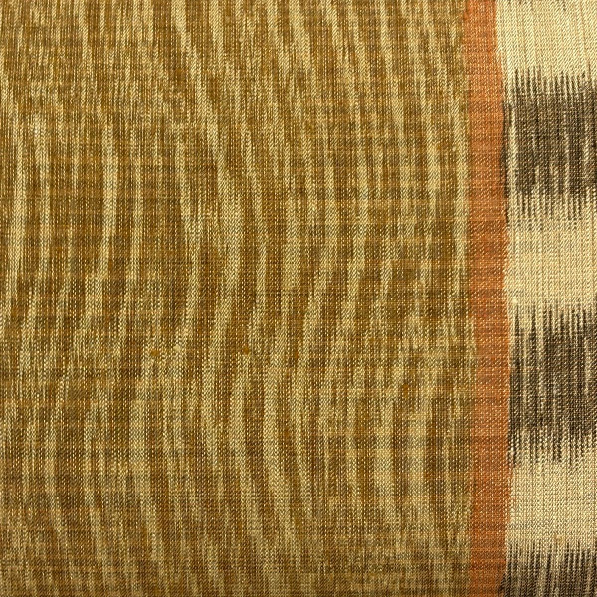 【美品】名古屋帶 秀品級 市松樹 よろけ縞 金糸 茶 純蠶絲