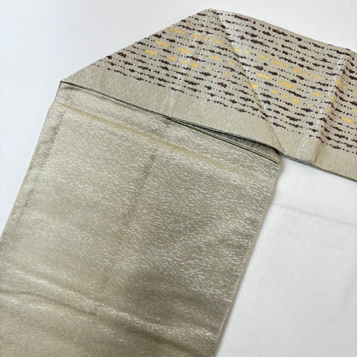 【美品】名古屋帶 秀品級 條紋 幾何圖形 灰茶 純蠶絲
