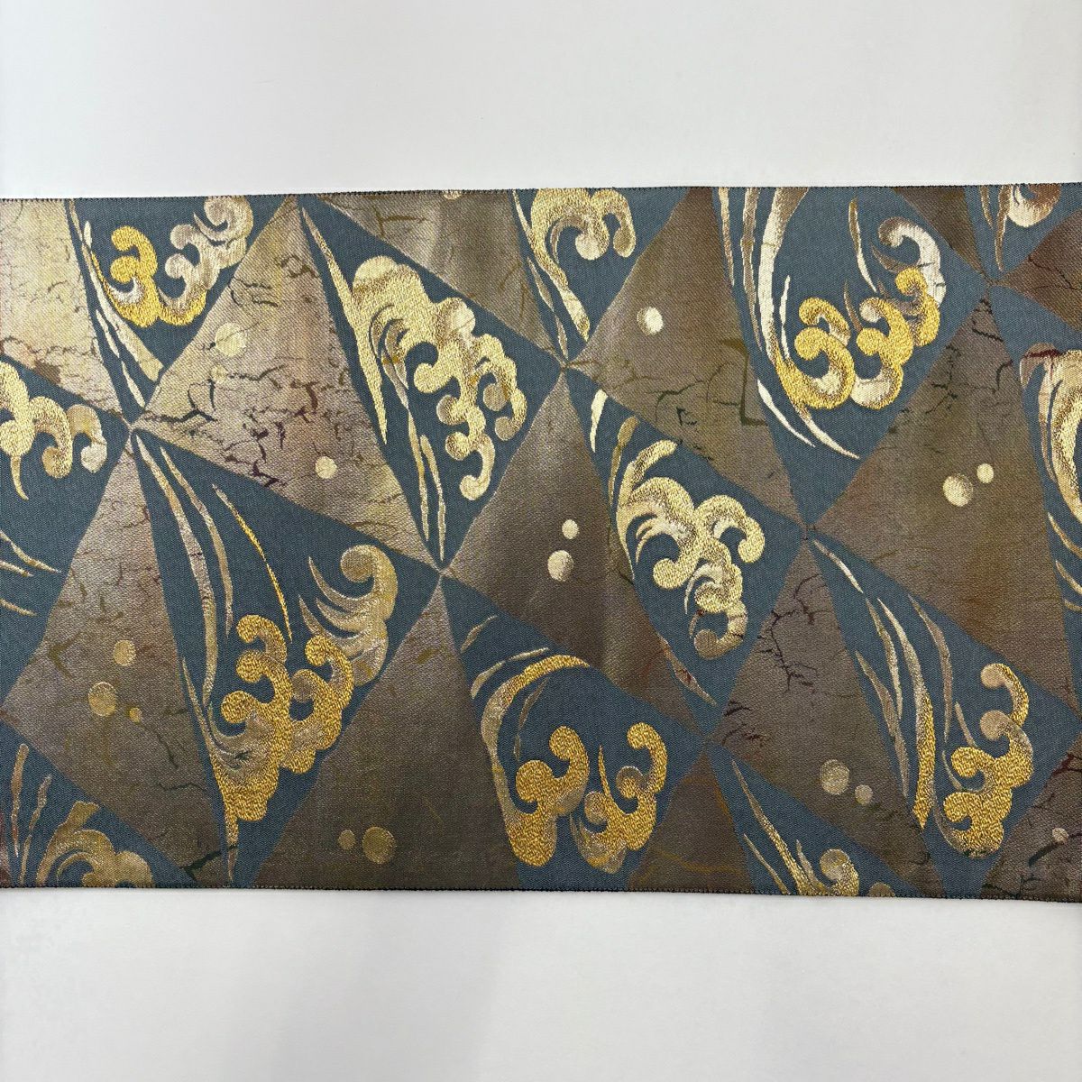 【美品】 袋帶 秀品級 波頭 幾何學 金絲 金金箔 金茶 六通 純蠶絲