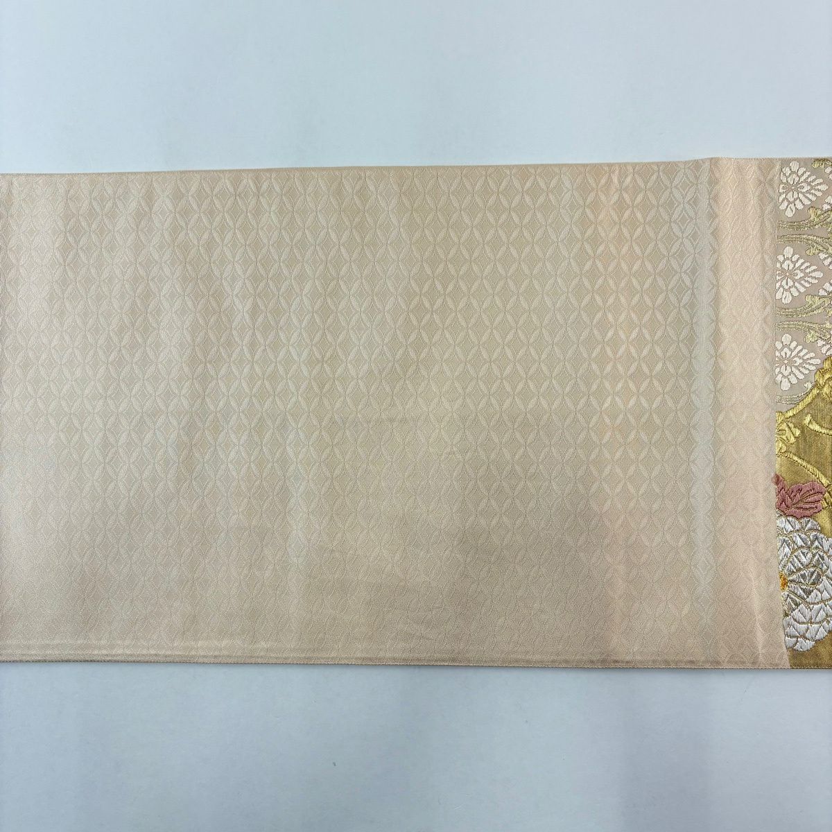 【美品】 袋帶 秀品級 菊花 金銀彩 金色 六通 純蠶絲