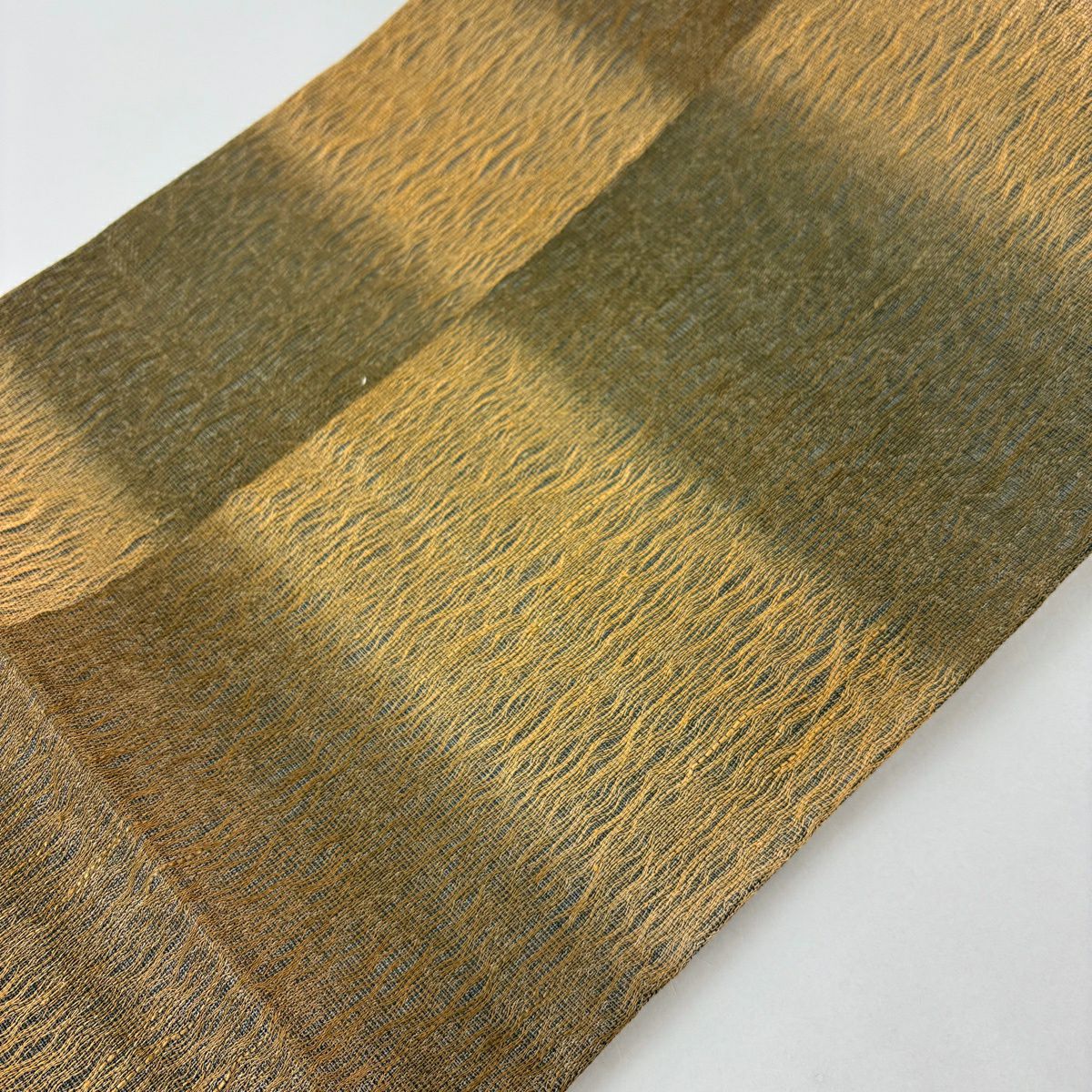 【美品】 袋帶 秀品級 變化市松樹 黃土 深藍 純蠶絲