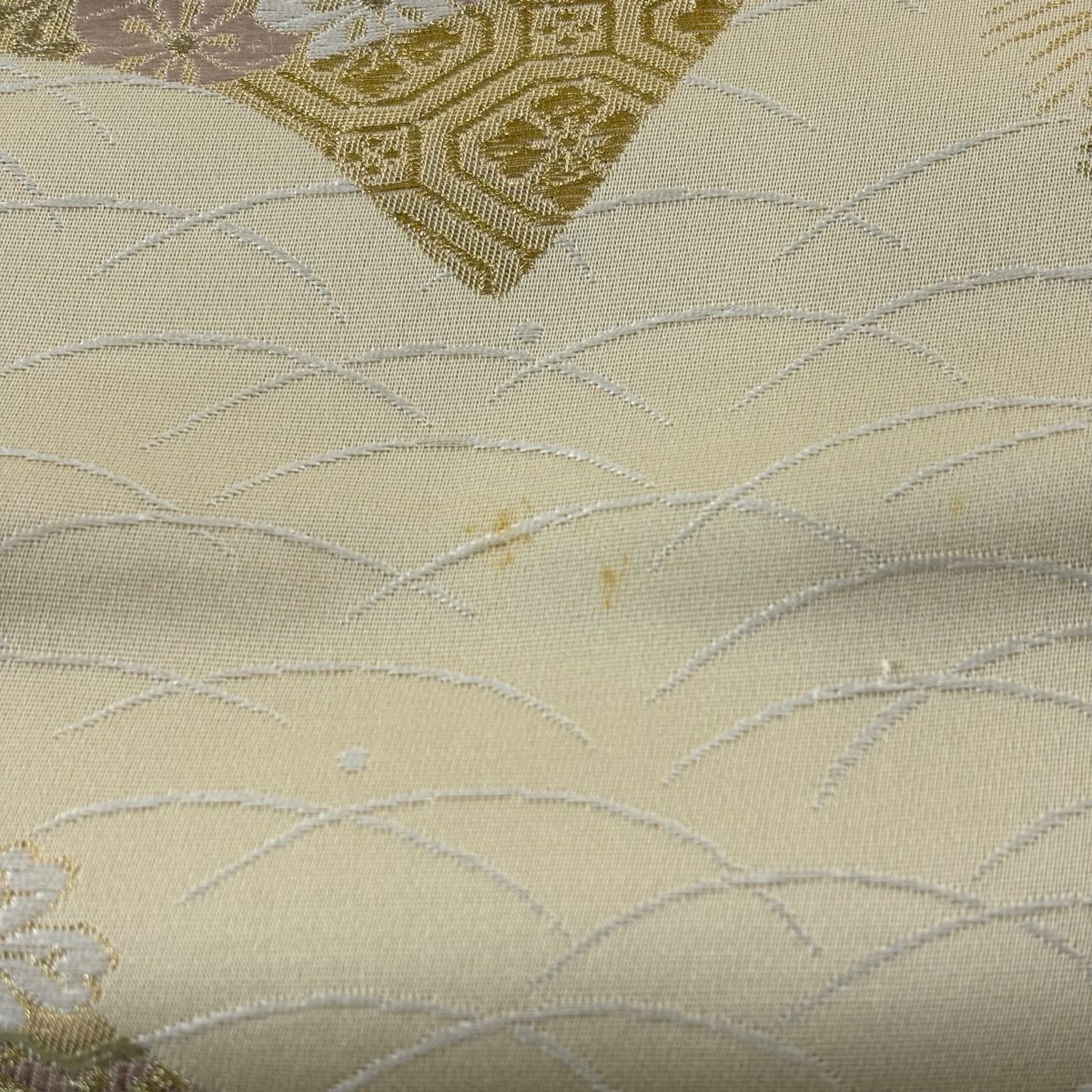 袋帶 秀品級 松樹梅花 蜀江文 唐織 金金箔 米色 六通 純蠶絲