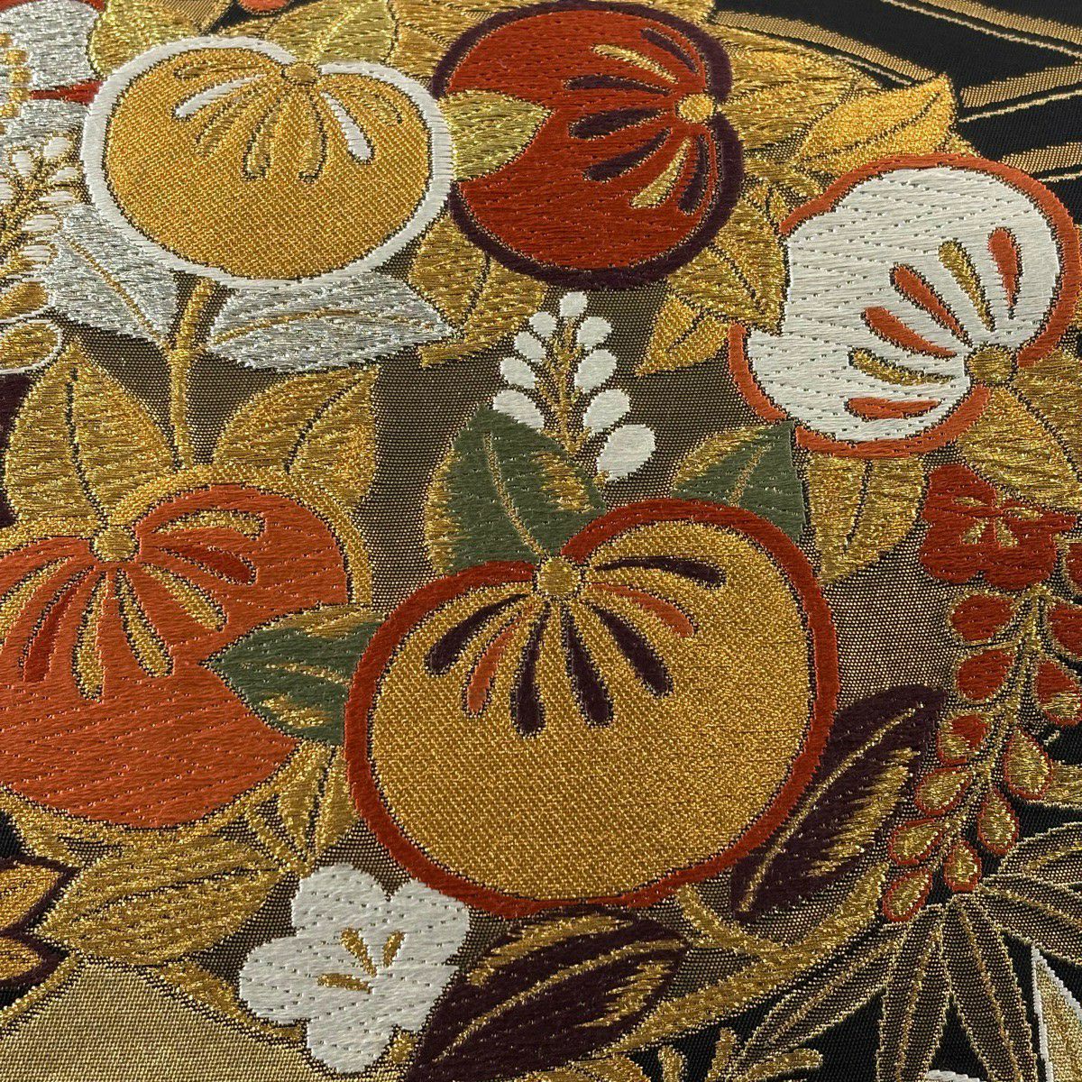 【美品】 袋帶 秀品級 花丸紋 波 唐織 金金箔 金色 六通 純蠶絲